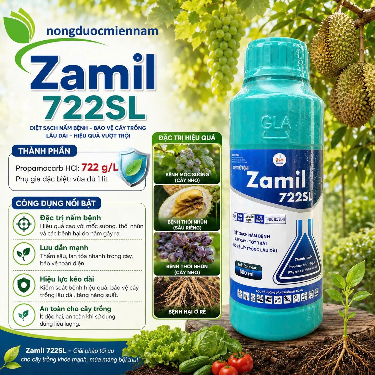 Zamil 722SL- Thuốc trừ bệnh Siêu lưu dẫn mạnh mẽ, bảo vệ cây trồng lâu dài. Mốc sương trên nho - Ảnh 4