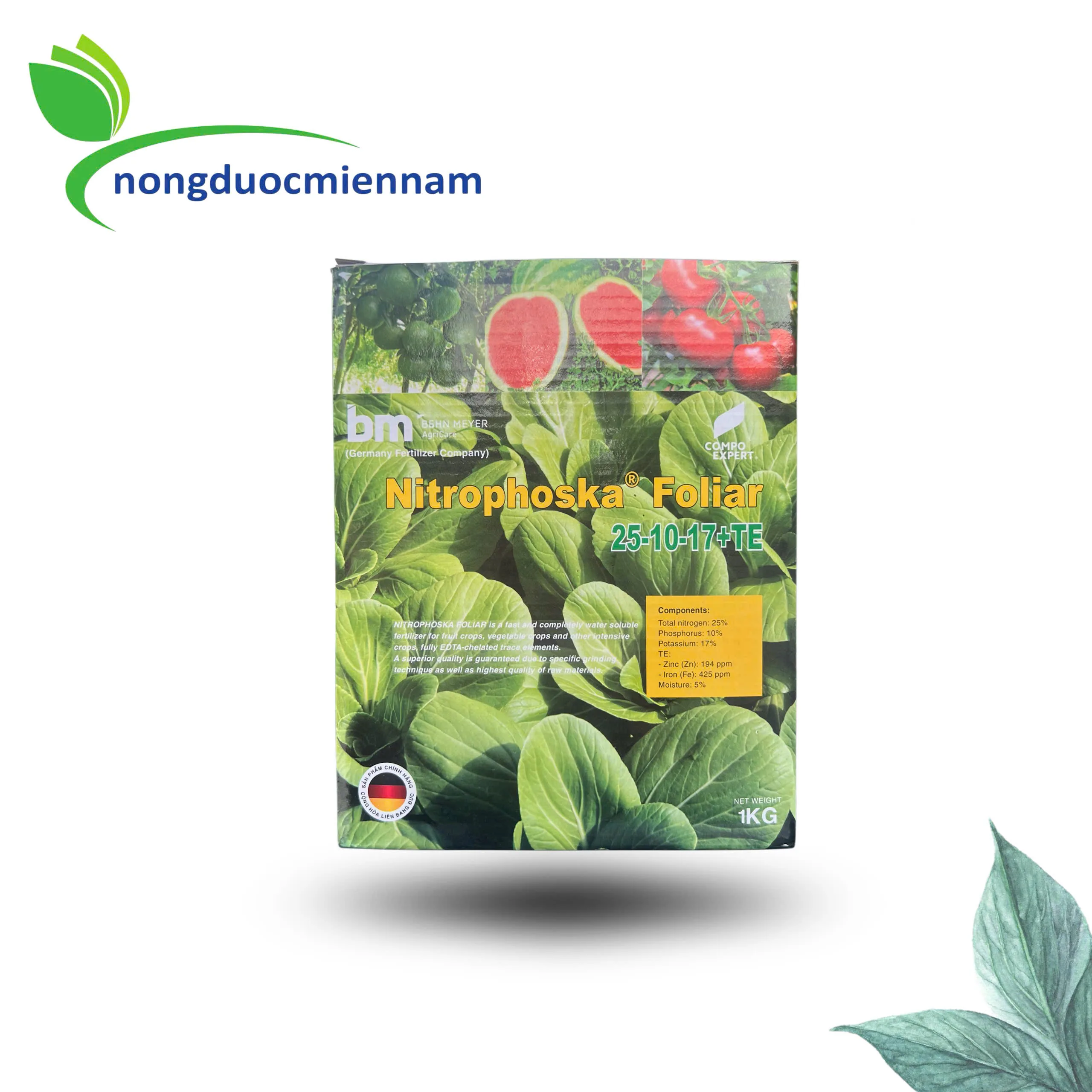 Phân bón lá NPK 25-10-17+TE NITROPHOSKA bm bổ sung vi luợng ( Hộp 1KG)
